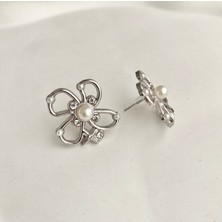 Kadın Küpe Inci Minik Zirkon Taş Detay Çiçek Küpe