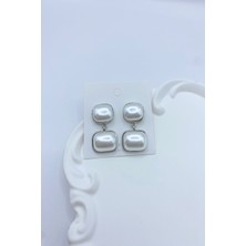 Kadın Küpe Özel Seri Dikdörtgen Iki Inci Sallantı Model Küpe