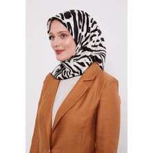 Lêvi D'or Siyah - Bej Leopar Desen Twill İpek Eşarp