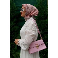 Pembe Varak Desenli Twill Ipek Eşarp