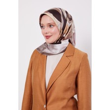 Lêvi D'or Açık Kahve Menekşe Desen Twill İpek Eşarp