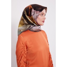 Acı Kahve Soyut Ebruli Desen Twill İpek Eşarp