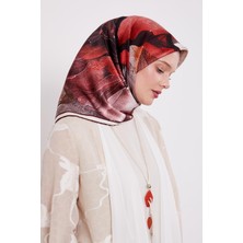 Bordo Soyut Ebruli Desen Twill İpek Eşarp