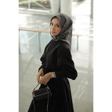 Lêvi D'or Siyah - Beyaz Soyut Etnik Desen Twill İpek Eşarp