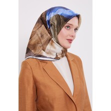 Lacivert Soyut Ebruli Desen Twill İpek Eşarp