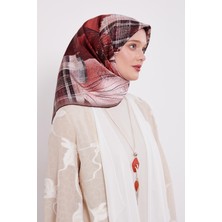 Bordo İnce Çizgi Desen Twill İpek Eşarp