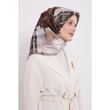 Gri İnce Çizgi Desen Twill İpek Eşarp