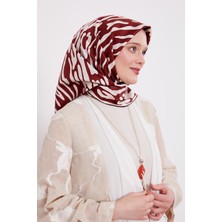 Bordo Leopar Desen Twill İpek Eşarp