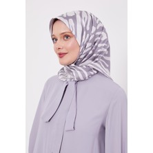 Gri Leopar Desen Twill İpek Eşarp