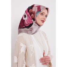 Vizon Menekşe Desen Twill Ipek Eşarp