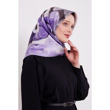Lila Menekşe Desen Twill Ipek Eşarp