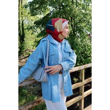 Bordo Çizim Çiçek Desen Twill Ipek Eşarp