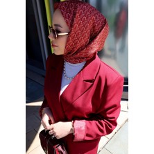 Bordo El Yazısı Desen Twill Ipek Eşarp
