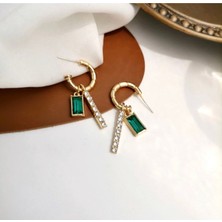 Girift Vintage Dovie Kadın Yeşil Taşlı Kristal Küpe