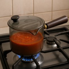 Borosilikat Cam Akasya Saplı Cam Kapaklı Minichef Sosluk Füme 550 ml