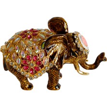 Kristal Taşlı Metal Fil Biblo – 12X7 cm – El Yapımı Dekoratif Süs Eşyası – Şans ve Bereket Sembolü – Kırmızı / Mavi / Siyah Renk Seçenekli