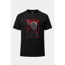 Nirvoda Ryomen Sukuna Jujutsu Kaisen Baskılı Unisex Bol Kalıp Bisiklet Yaka Tişört Siyah