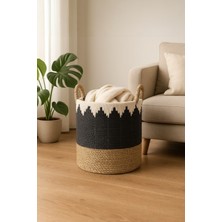 Ocean Point Doğal Örgü Görünümlü Depolama Sepeti, Dekoratif Hasır Organizer Sepet, 35X35 cm