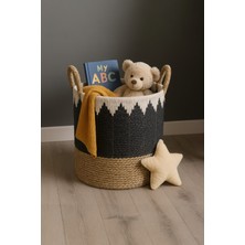 Ocean Point Doğal Örgü Görünümlü Depolama Sepeti, Dekoratif Hasır Organizer Sepet, 35X35 cm