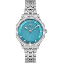 Ferro FL21632AWT-A15 Quartz Çelik Gri Turkuaz Kadran 32 mm Kadın Kol Saati