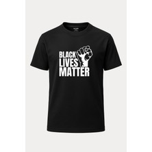 Nirvoda Black Lives Matter Baskılı  Bol Kalıp Bisiklet Yaka Tişört Siyah