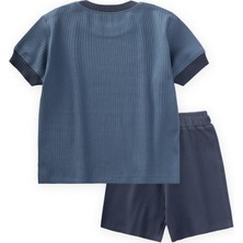 Garnili Fitilli T-Shırt Takım 1-5 Yaş Indigo Mavi