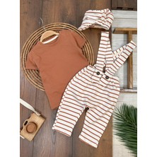 Askı Pantolonlu Çizgi Desenli Şapkalı Kısa Kollu Tişört 6-24 Ay 3 Lü Yazlık Erkek Bebek Takım