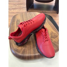 4236 Kırmızı Cilt Hakiki Deri Erkek Sneakers