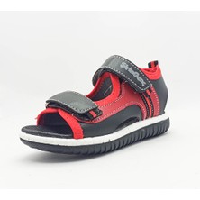 Şirin Genç Ortopedik  Taban Kırmızı  Renk  Bantlı Cırtlı  Kız Çocuk Sandalet