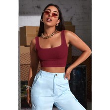 Kadın Bordo Kalın Askılı Crop Top Büstiyer