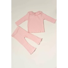 Fırfır Yakalı 2'li Kız Bebek Ribana Takım Pembe