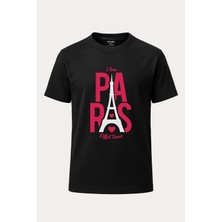 nirvoda I Love Paris Eyfel Baskılı Loose Fit Bisiklet Yaka Unisex Tişört Siyah