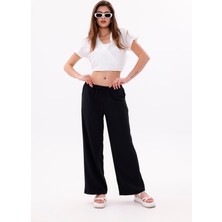 Genius Store Kadın Pantolon Geniş Paça Pamuklu Viskon Cepli Pantolon Beli Lastikli Genişpaça-Pantolon