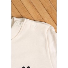 Hav Hav Baskılı Uzun Kollu Sweatshirt ve Bej Alt Eşofman Takımı Bej