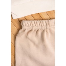Hav Hav Baskılı Uzun Kollu Sweatshirt ve Bej Alt Eşofman Takımı Bej