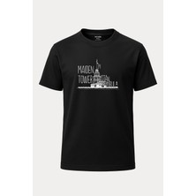 nirvoda Istanbul Kız Kulesi Yazılı Baskılı Loose Fit Bisiklet Yaka Unisex Tişört Siyah