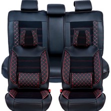 Alldaysm Seat Cordoba Uyumlu Lüx Deri Oto Koltuk Kılıfı Ön Arka Set Planet Serisi Siyah Kırmızı