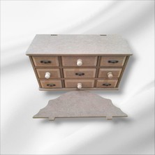 Ahşap-Boyanabilir- 9 Çekmeceli-Aksesuar-Dekoratif-Çok Amaçlı Takı - Makyaj Organizer Kutusu