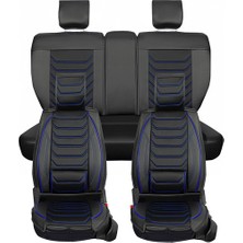 Alldaysm  Volkswagen Golf 5 Uyumlu Lüx Deri Oto Koltuk Kılıfı Ön Arka Takım Kemer Serisi Siyah Mavi