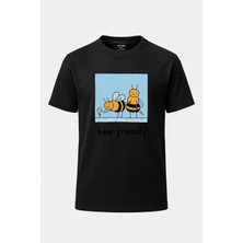 nirvoda Arı Arkadaşlığı Baskılı Loose Fit Bisiklet Yaka Unisex Tişört