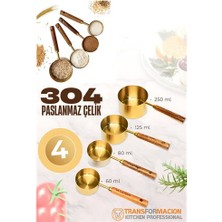 4 Lü Ölçü Kabı 304 Paslanmaz Çelik Masif Ahşap Saplı
