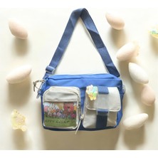 Kawaii Kore Japon Tarzı Genç Kız Çocuk Kadın Crossbody Yan Omuz Çanta Resimli Kart ve Rozet