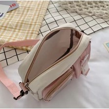 Kawaii Kore Japon Tarzı Genç Kız Çocuk Kadın Crossbody Yan Omuz Çanta Resimli Kart ve Rozet