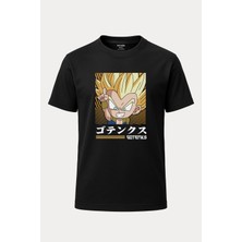 nirvoda Gotenks Dragon Ball Baskılı Loose Fit Bisiklet Yaka Unisex Siyah Tişört Anime Manga