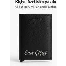 Kişiye Özel Baskılı Vegan Deri Rfid Mekanizmalı Siyah Kartlık Cüzdan-Kutulu