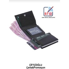 Kişiye Özel Baskılı Vegan Deri Rfid Mekanizmalı Siyah Kartlık Cüzdan-Kutulu