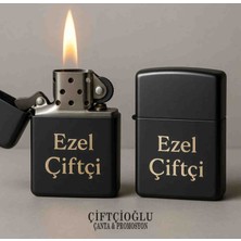 Kişiye Özel Benzinli  Siyah Çakmak Hediye Kutulu