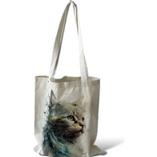 Toz Vintage Kanvas Kedi Desenli Çift Taraf Desenli Bez Omuz Çantası