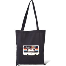 Toz Vintage Siyah Çift Taraf Kaset Desenli Vintage Bez Kol- Omuz Çanta
