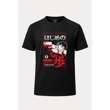 nirvoda Ippo Makunouchi Hajime No Ippo Baskılı Loose Fit Bisiklet Yaka Unisex Tişört Anime Manga Siyah